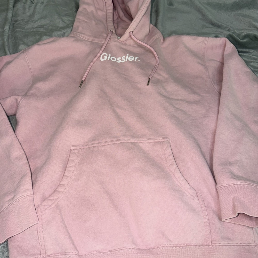 Glossier Original Pink Hoodie Sz M Long Sleeve Make Up Skin Care